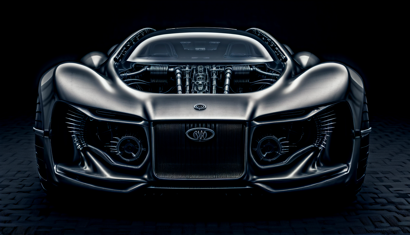 biomechanical cyberpunk c_car,concept ,futuristic, (front view:1.15), minimalism, ultrawide, masterpice, 8k, biomechanical elemnts, (by h.r. giger:0.5),, . cybernetics, human-machine fusion, dystopian, organic meets artificial, dark, intricate, highly detailed