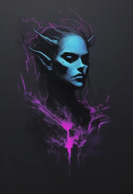 arthw24neon,
In a fantasy dungeon, a mysterious female dark silhouette, succubus, demon