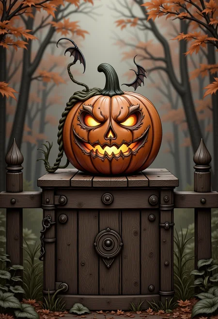 hyp3rd3tail style a jack-o-lantern sitting on the steps of a New England home, autumn, shot from below, hero shot