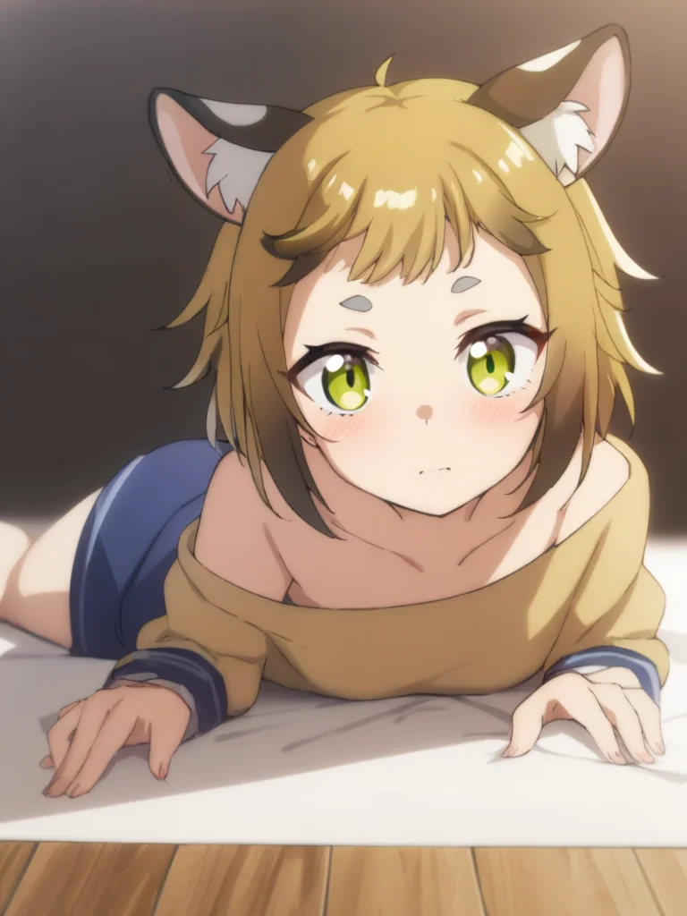 1girl, millie, (masterpiece, best quality, very aesthetic:1.2), source_anime, looking at viewer, on stomach, <lora:millie_the-new-gate:0.5>