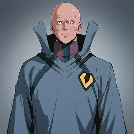 score_9, score_8_up, score_7_up, best quality, masterpiece, source_anime, zPDXL3, BREAK bald, boddolezar, old man, 1boy, solo,<lora:BoddleZer_Macross_ponyXL:1>