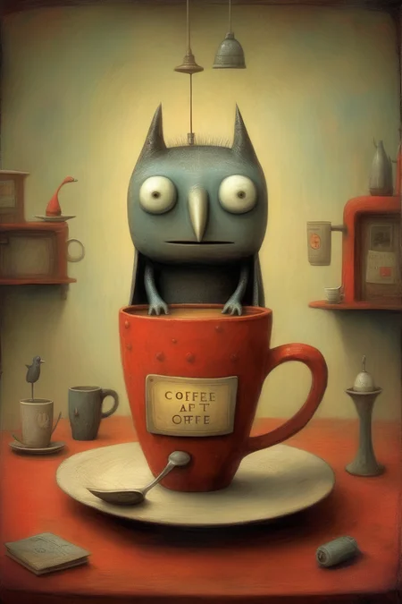 <lora:Shaun Tan Style:1>Shaun Tan Style - a cup of coffee, in the art style of Shaun Tan