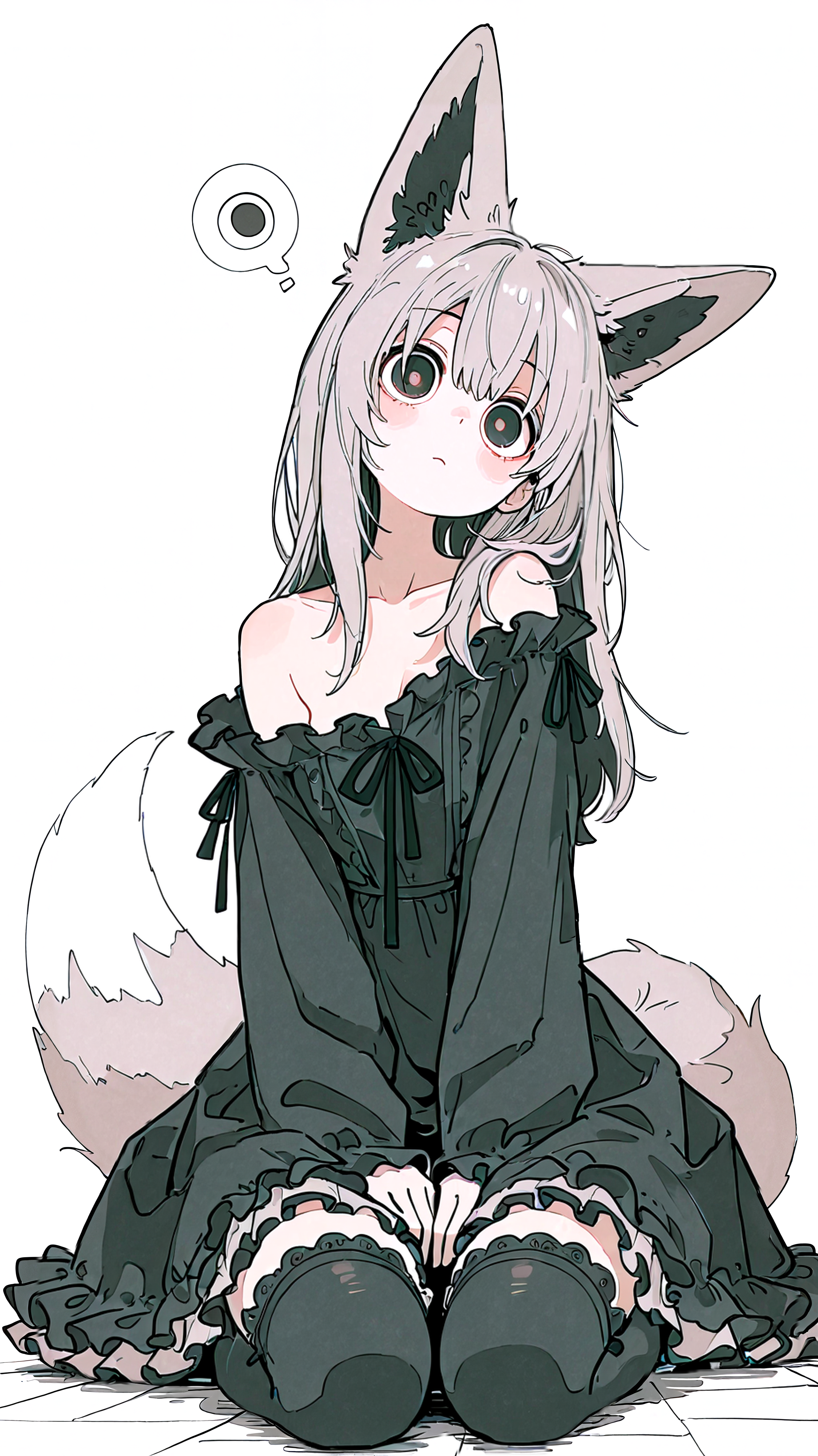 masterpiece, newest,absurdres,incredibly absurdres, best quality, amazing quality, very aesthetic, partially colored, muted color,
1girl, seiza, on floor, curious, head tilt, big eyes, fox ears, off shoulder dress, frilly thighhighs, fox tail,
<lora:Haru579_IL:0.7> harust   <lora:ka_marukogedago:1>  <lora:Face_Enhancer_Illustrious:0.4>