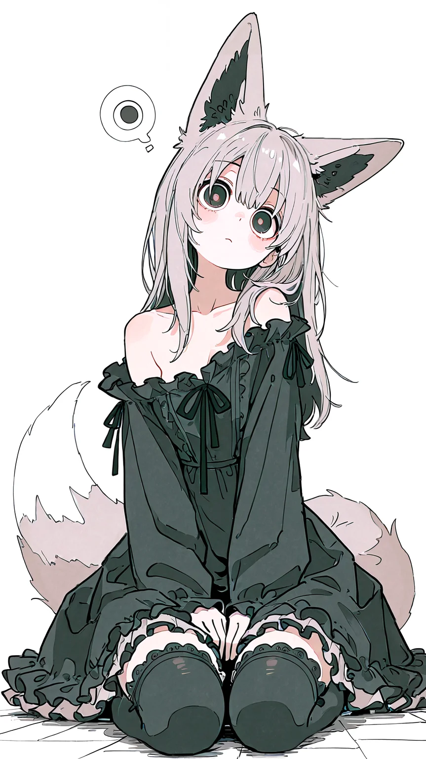 masterpiece, newest,absurdres,incredibly absurdres, best quality, amazing quality, very aesthetic, partially colored, muted color,
1girl, seiza, on floor, curious, head tilt, big eyes, fox ears, off shoulder dress, frilly thighhighs, fox tail,
<lora:Haru579_IL:0.7> harust <lora:ka_marukogedago:1> <lora:Face_Enhancer_Illustrious:0.4>