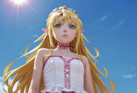 score_9, score_8_up, score_7_up, (((from Front and from below))),
at the beach, sun goes down,3female
1, Yue, blonde hair, very long hair, red eyes,
2, Liliana, long hair, blonde hair, ponytail, tiara, green eyes,
3, Tio, yellow eyes, pointy ears, black hair, hair ornament,