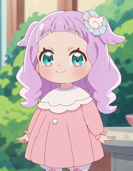 score_9, score_8_up, score_7_up, anime screencap, solo,1girl,ellee-chan, smile, dress,pink dress, looking at viewer, hair ornament,long sleeves,cowboy shot<lora:ellee-chan:0.8>