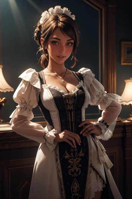 emb-melissatheuriau-v10-joysthokkins, an image of a woman in a dress with a necklace on her neck and a necklace on her neck, victorian, intricate, masterpiece, best quality, highres, 4k, hdr, closed mouth, light smile, puffy sleeves,
masterpiece, best quality, <lora:backlight_slider_v10:-1.5>, <lora:contrast_slider_v10:2>