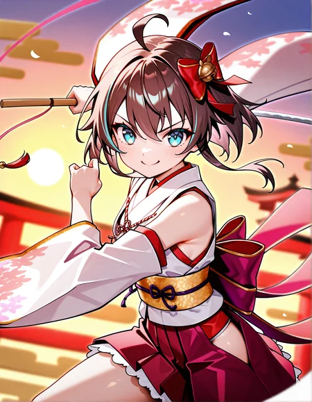 masterpiece, perfect quality, best quality, absolutely eye-catching, absurdres, highres, newest, <lora:natsuiromatsuriillustriousXL1_0:0.7>, 1girl, matsurinewyears, smile, dynamic pose,