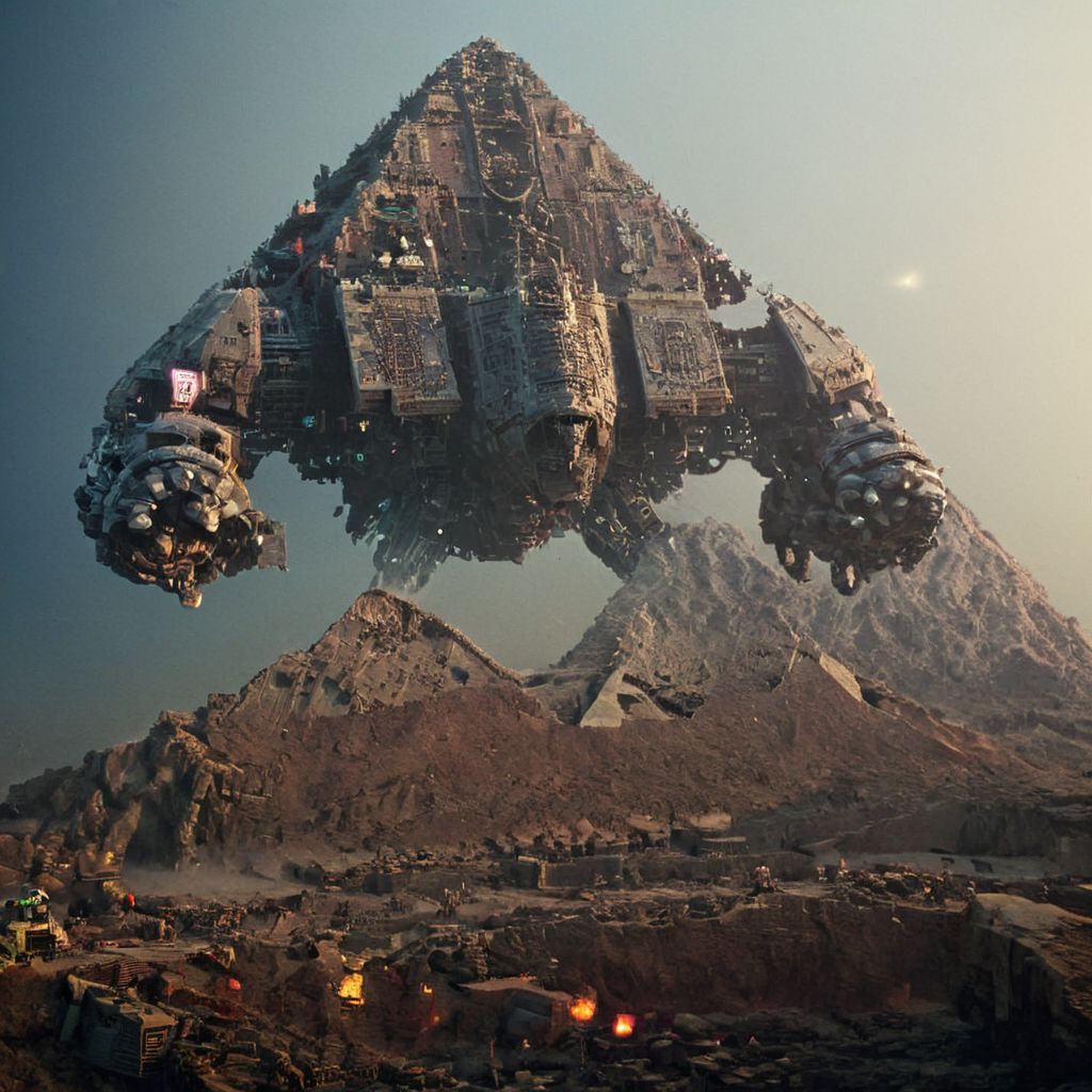 (pastel neon niji colors, terraforming mecha-Pyramid Like drdnght machine hovering above planet earth 20000 bc), 
atmospheric haze, Film grain, cinematic film still, highly detailed, high budget, cinemascope, moody, epic, OverallDetail, gorgeous, 2000s vintage RAW photo, photorealistic, candid camera, color graded cinematic, eye catchlights, atmospheric lighting, skin pores, imperfections, natural, shallow dof,
extremely detailed, drdnght machine, Temple Ruin, industrialbuilding, spstation,
