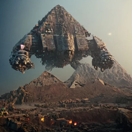 (pastel neon niji colors, terraforming mecha-Pyramid Like drdnght machine hovering above planet earth 20000 bc), 
atmospheric haze, Film grain, cinematic film still, highly detailed, high budget, cinemascope, moody, epic, OverallDetail, gorgeous, 2000s vintage RAW photo, photorealistic, candid camera, color graded cinematic, eye catchlights, atmospheric lighting, skin pores, imperfections, natural, shallow dof,
extremely detailed, drdnght machine, Temple Ruin, industrialbuilding, spstation,