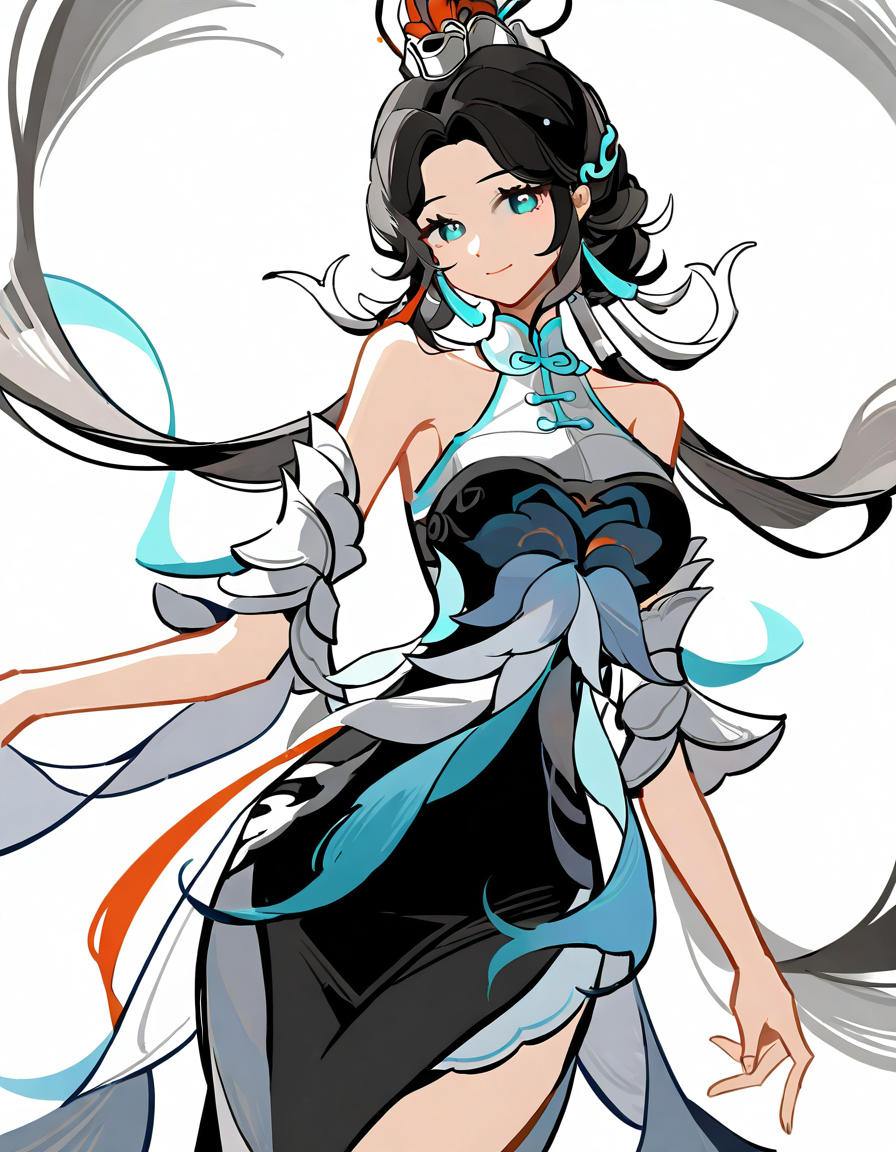 baiheliang,1girl,solo,looking at viewer,simple background,white background,cowboy shot,<lora:baiheliang-000012:1>,<lora:yinlv:1>,smile,, masterpiece, best quality, very aesthetic, absurdres,newest, incredibly absurdres,