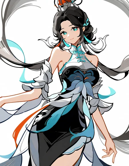 baiheliang,1girl,solo,looking at viewer,simple background,white background,cowboy shot,<lora:baiheliang-000012:1>,<lora:yinlv:1>,smile,, masterpiece, best quality, very aesthetic, absurdres,newest, incredibly absurdres,