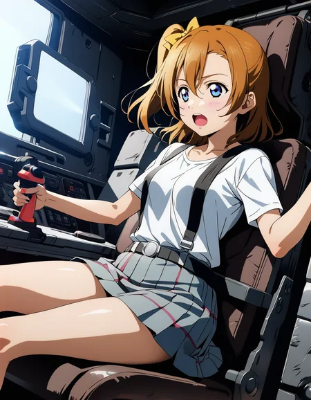 1girl,
kousaka honoka, love live!
casual wear,skirt,
surprised,
<lora:gundamwingcockpitXL2:1>,gundamwingcockpit,joystick,seatbelt,sitting,
masterpiece, best quality, ultra detailed, highres,4k,(ultra-detailed:1.4) (illustration:0.5), (ray tracing,:0.8),(anime colored:0.7),(ai-generated:0.5),