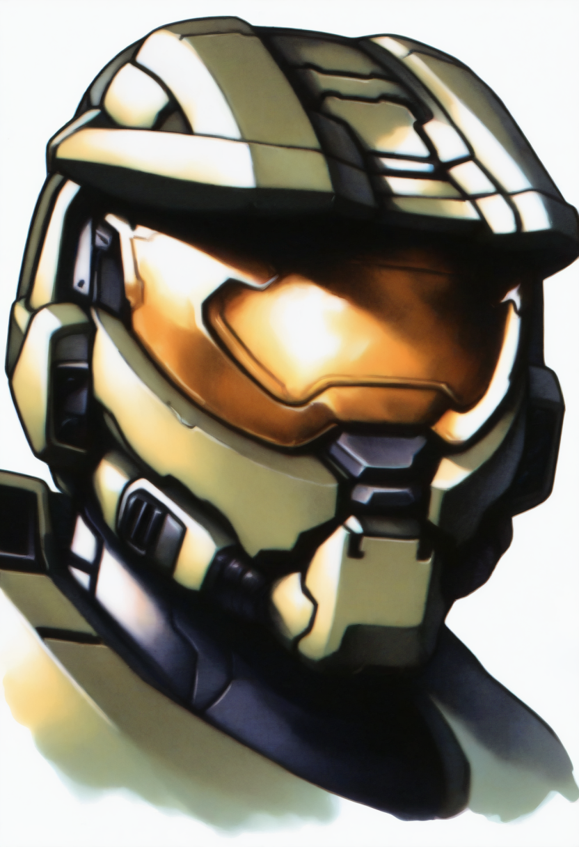 masterpiece, best quality, solo, 1boy, looking at viewer, <lora:FF7-Portraits-illus_Fp:1>, simple background, portrait, white background,  <lora:masterchief-halo-richy-v1_ixl:1>, masterchief, helmet, visor, power armor