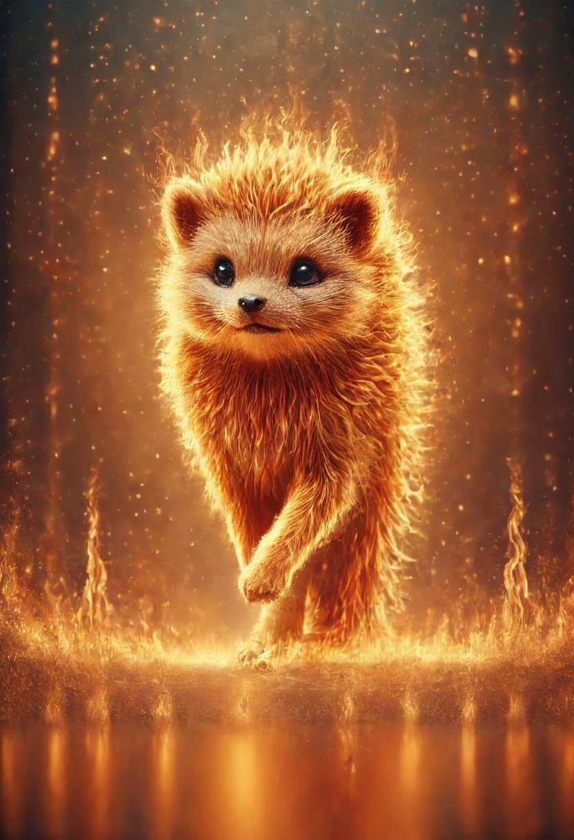 {{best quality}}, {{amazing quality}}, {{very aesthetic}}, best quality, very aesthetic, absurdres, blurry background, , best quality, amazing quality, very aesthetic, absurdres, Rastex, cute, kitten, fiery paws, orange fur, walking, flames on paws, neutral background