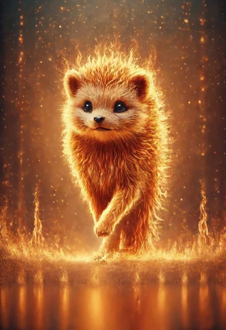 {{best quality}}, {{amazing quality}}, {{very aesthetic}}, best quality, very aesthetic, absurdres, blurry background, , best quality, amazing quality, very aesthetic, absurdres, Rastex, cute, kitten, fiery paws, orange fur, walking, flames on paws, neutral background