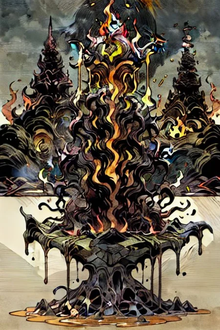 (masterpiece:1), (best quality:1), LavaMecha, Pompeii, volcanic eruption, (fire, brimstone:1.2)