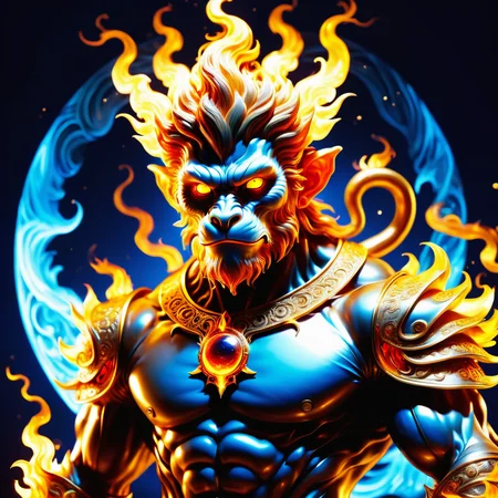 hyper detailed masterpiece, dynamic, awesome quality,DonMF1r3XL firey male sun wukong, Mythical Monkey King from Chinese folklore,  immense strength and magical powers, master of transformation and combat,  mischievous and rebellious spirit, perseverance, cunning, youth sculpted, scandinavian, blue eyes, curled ears,    sunken cheeks,    nasal septum, dark brown taper haircut hair, curiosity,  huddled in a circle with other magical beings, pooling their powers,      wearing silver enchanter's raiment,  mystic sandals, oracle headpiece,  captivate (parallel liness,dotted lines,plasma,unfathomable,mystical,glowing,sprites and elves,whipping,bio-organic smart glass translation,wave propagation,torus,neural transcendence,star magic:1.0), mana infusion, palms over a magical source, absorbing energy, enchanted moonlight  <lora:DonMF1r3XL-000006:0.85>