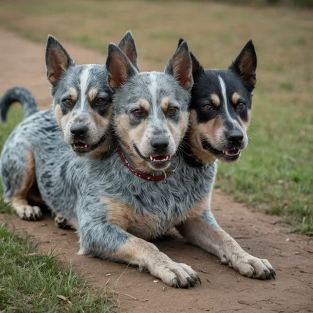 a cerberus blue heeler<lora:cerberus-000011:1>