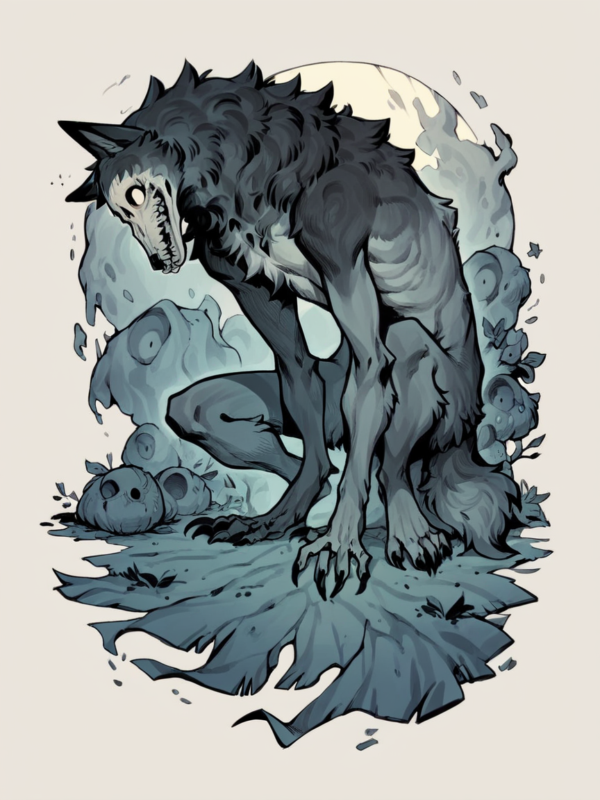 score_9, score_8_up, score_7_up, score_6_up, score_5_up, score_4_up, <lora:cr33pyXLP:0.8> cr33py, bones, spooky, creepy, wolf