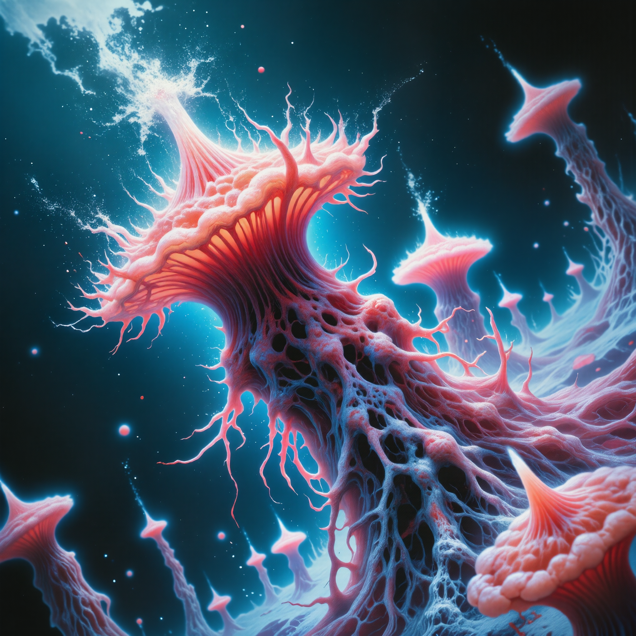surreal and unfathomable scenery on a distant world, creature focus, very aesthetic, harmonising colors, extremely detailed, 8k, 4k, ultra-high-resolution, award-winning macro photo, short depth of field, hyperrealistic, high-resolution, bioluminescence, subsurface scattering, hyperrealistic, dramatic underwater scenery, deep sea, the distinctive and otherworldly "spinky thyndabbler" is a petite and colorful, ocean-dwelling organism, its vabbling body is equpipped with countless iridescent tendrils as it quizgobbels in the extreme temperatures and chemical-rich waters surrounding the deep-sea volcanic, hydrothermal vents on the ocean planet "bubblyton iv". despite the volatile environment, the thyndabbler thrives in the mizzledranky upswells, where superheated jets of mineral-laden water erupt from the rimflongled vents, creating a perpetual storm of shifting water currents and shimmering thermal distortions. the thyndabbler feeds exclusively on "flimmerjammled warbletwirl", a drifting, gelatinous life form that flourishes in the chemical plumes. using its retractable plibber-harps, the thyndabbler delicately extracts these tiny organisms from the mineral-saturated currents, its feeding process as mesmerizing as the surreal, ever-shifting abyss it calls home, ovg, dndgr41nyb0yz, <lora:image_enhancer-flux-by_dever:0.72> <lora:style-dnd_grainyboyz-romulus-flux-by_kimwithdapuss:0.6> <lora:style-amazing_scenery-v3-flux-by_marielle:0.88>