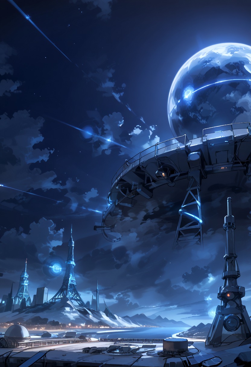 xartretrodeco, organic technology, scenery, no humans, sky, science fiction, cloud, glowing, fantasy, gears, planet, scenery, no humans, sky, science fiction, cloud, glowing, fantasy, gears, planet, night, star (sky), machine, night sky, building, outdoors, cloudy sky, artistic, score_9, scenery, no humans, sky, science fiction, cloud, glowing, fantasy, gears, planet, night, star (sky), machine, night sky, building, outdoors, cloudy sky, spacecraft, floating, city lights, cable, cityscape, reflection, dark, moon, orb, starry sky, lights, light, city  <lora:xartretrodeco:0.47> <lora:xartretrodeco_r1:1.4>  <lora:marinella-anime-000012:-0.54>