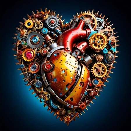 sfw, dynamic splashes, bright colors, high contrast, a robot heart made of roast gears with colourful metal , hyperdetailed, photorealistic,<lora:challenge\gearstyle-000001.safetensors:0.8500000000000002:0.8500000000000002>