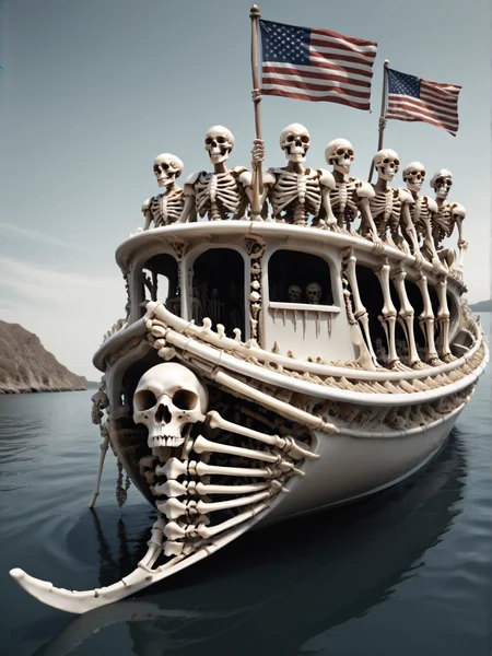 armor, boat, multiple man, flag, boneswm, <lora:Bones_World_Morph_SDXL:1>