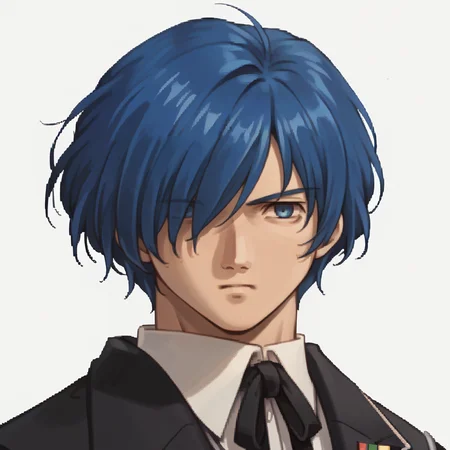 score_9, score_8_up, score_7_up, source_anime, 1boy, solo, expressionless
<lora:zs_SkyPortraitsXL:1> skyportraits, portrait, white background
<lora:MakotoP3-pdxl_Fp:1> makotop3, school uniform, blue hair, blue eyes, hair over one eye, short short hair, black jacket, black ribbon,