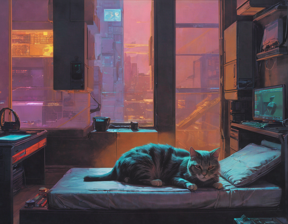 <lora:syme:0.6>syme, apartment, cyberpunk, cat sleeping, girl