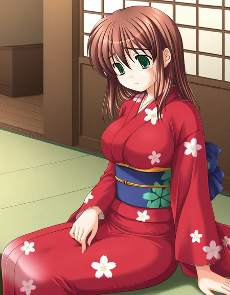 general,highres, ultra-detailed,very aesthetic,best quality ,best hands, BREAK <lora:Yotsutani_Asako_IS:1>YotsutaniAsako, 1girl,solo, brown hair, green eyes, large breasts, long hair,
1girl, solo, japanese clothes, kimono, sitting, long sleeves, red kimono, sash, obi, tears,
