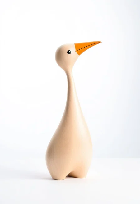 (expert craftsmanship:1.8), (high resolution, product photography, photo studio background:1.2), (modern wooden toy animal, avian creature:1.8), (fine wood, realistic wood material:1.5), (simple form, abstract form, multiple parts:1.9), (finely crafted parts, simple shape, elegant shape, ambiguous shape, stout shape, innocent shape:1.4), (comfortable, playful, friendly:1.5), (tall, lanky, whimsical:1.7), (Bauhaus Design aesthetic:1.7)
