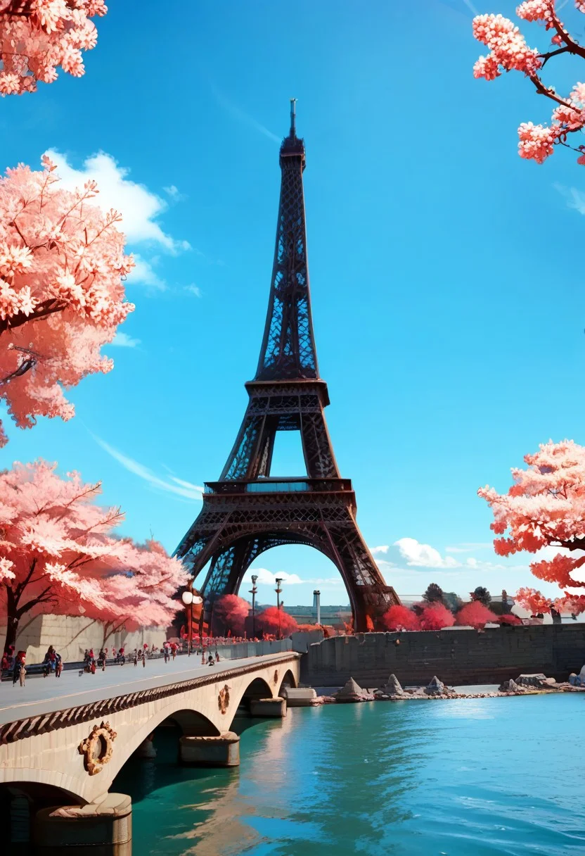 score_9, score_8_up, score_8, medium breasts, (curvy), cute, eyelashes,
rating safe,
BREAK,
zzEiffelTower, outdoors, sky, day, cloud, water, tree, blue sky, no humans, cloudy sky, cherry blossoms, scenery, watercraft, bridge, river,
BREAK,
abstract background,
zPDXL, Expressiveh