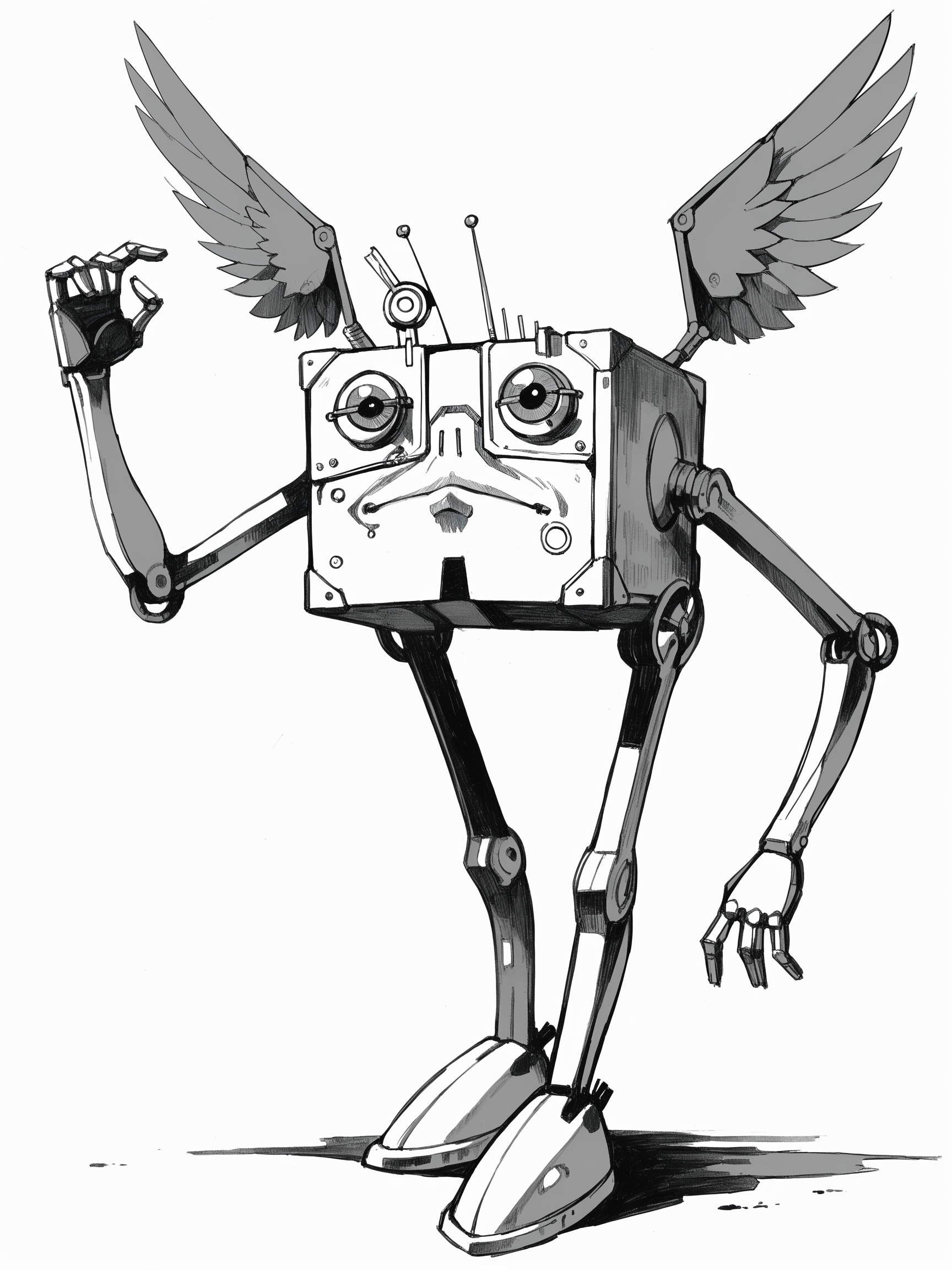 score_9, score_8_up, score_7_up, score_6_up, score_5_up, score_4_up,modrone robot,cubic,wings,2 arms,simple background,monochrome sketch<lora:ModronPonyV1>