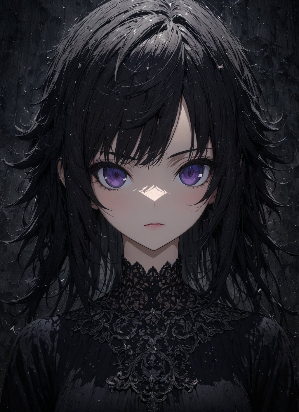 (anime, masterpiece, intricate:1.3), (best quality, hires textures, high detail:1.2), (4k),(incredibly detailed:1.4), (extremely detailed CG unity 8k wallpaper), 1girl, star, goth girl, <lora:Nitatan:0.8> nitatan, anime, blots, dark lettering