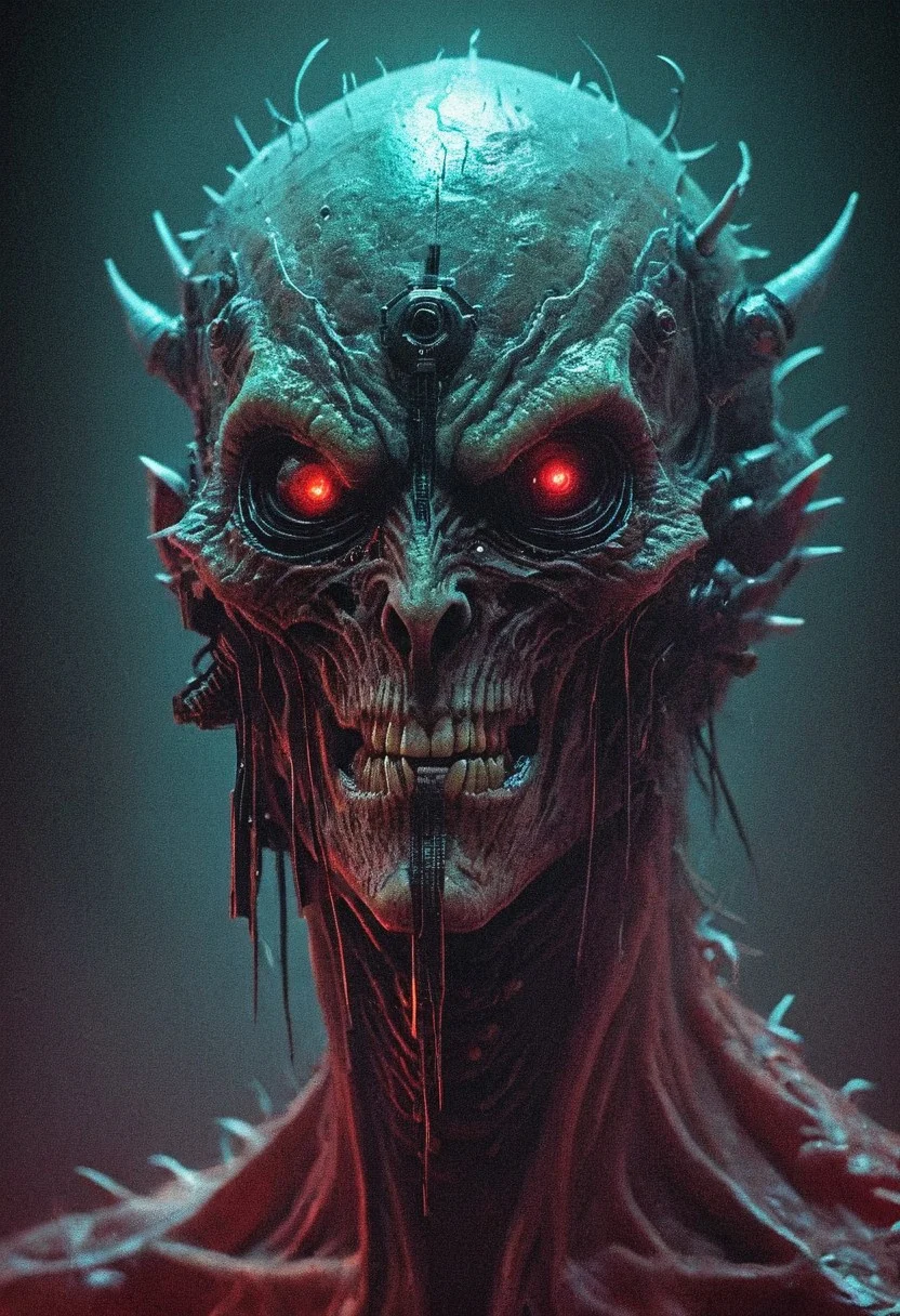 DnD_Grainyboyz, grainy, noise, Dark cyberpunk artwork, Extremely hyper realistic detailed CYBER-DAEMON