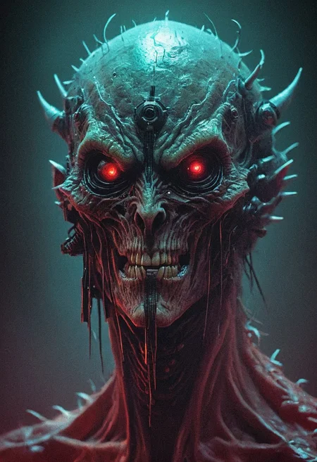 DnD_Grainyboyz, grainy, noise, Dark cyberpunk artwork, Extremely hyper realistic detailed CYBER-DAEMON