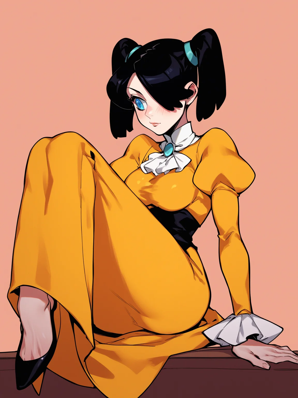 score_9, score_8_up, score_7_up, score_6_up, score_5_up, score_4_up, source_cartoon, rating_explicit,
BREAK
sienna, 1girl, solo, breasts, long sleeves, shoes, puffy sleeves, blue eyes, juliet sleeves, long dress, yellow dress, black hair,