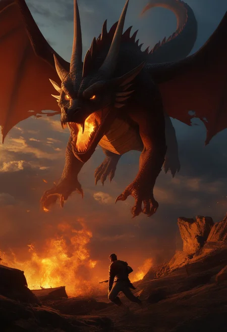 dragon, no humans, fire, cloud, open mouth, castle, wings, sky, yellow eyes, cloudy sky, flying, sharp teeth, breathing fire, teeth, monster, a_Comic_Illustration, rough lines with ink, (drawn:1.1), (sketch:1.5), (crosshatching:1.25), (comic style:1.1), graphic novel style, sharp lines, hires, zstyle, (western comics \(style\):1.1), (hatching \(texture\):1.2), zPDXL, Mr_Monster_Possitive, <lora:Expressive_H:0.5>, score_9, score_8_up, score_8_up, <lora:detailed_notrigger:1>
(8k uhd:1,4)
<lora:add-detail-xl:1>
(((full clothed)))
