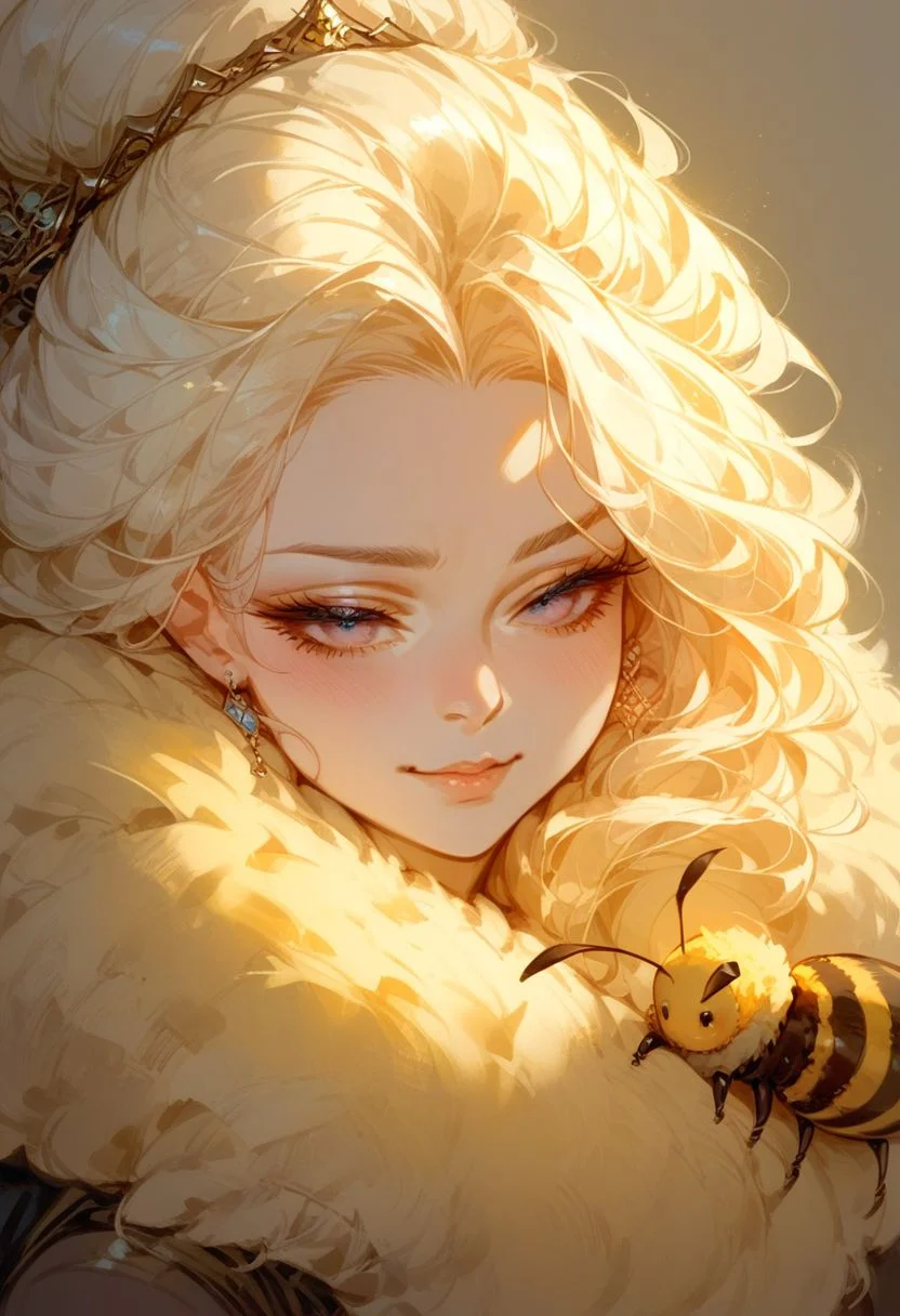 ng_deepnegative_v1_64t, score_9, score_8_up, score_7_up, Expressiveh, very detailed, high quality, bee woman, clockwork body, cute bee resting in hair