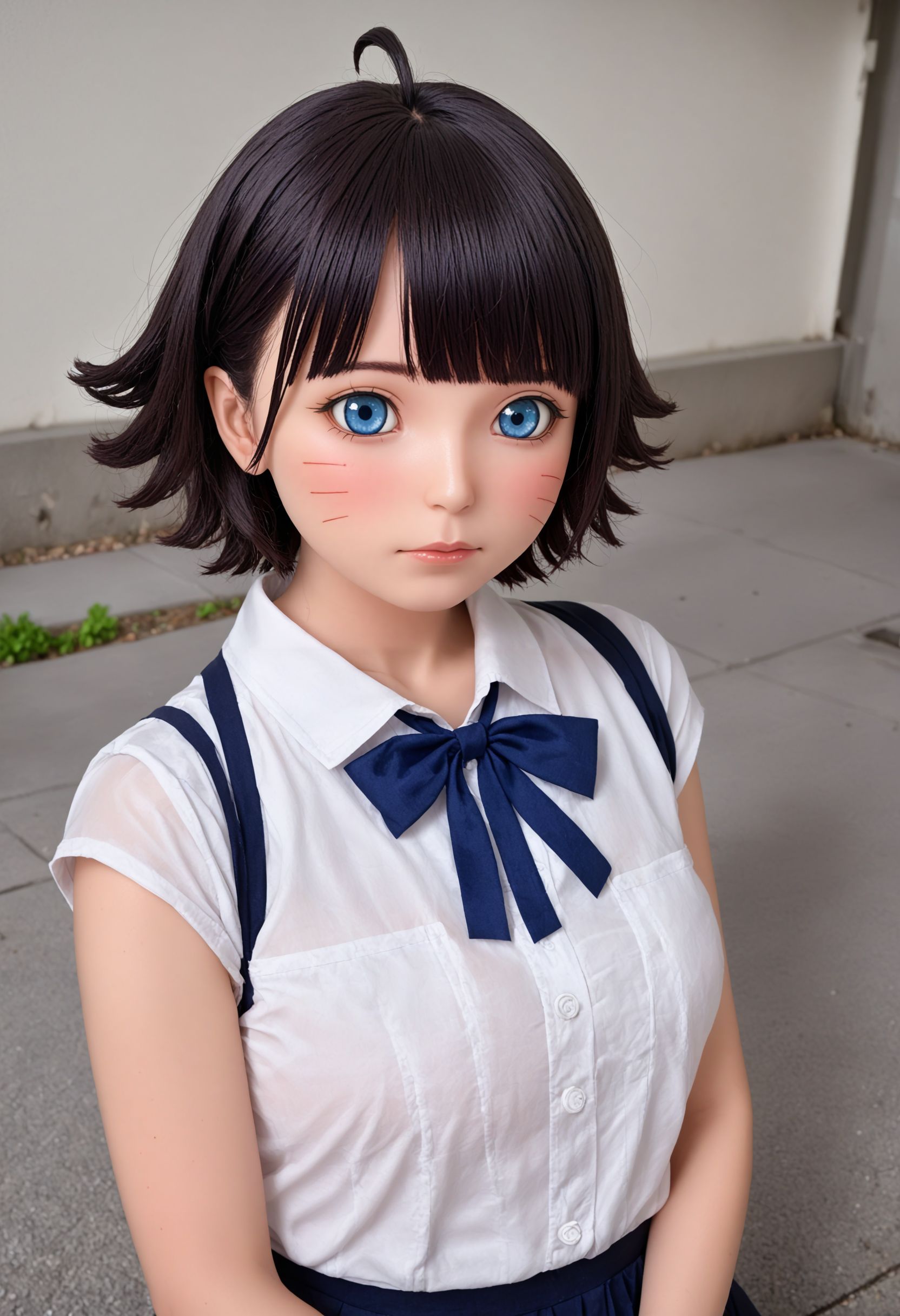 <lora:Hyper-SDXL-8steps-lora:1> zPDXLrl, score_9, score_8_up, score_7_up, score_realistic, best quality, intricate details, perfect anatomy, realistic, hyperrealistic, photo, professional lighting, ultra highres, extremely detailed, detailed eyes BREAK
1girl, clothed, expressionless, full-length portrait, uzumaki himawari, short hair, dark purple hair, ahoge, blue eyes, (whisker marks:1.3), 
outdoors, city, tokyo, japan, 
<lora:anime_lovedoll_XL(pony)v10:1> <lora:HimawariPonyXL v1-000003:0.7:stop=8>