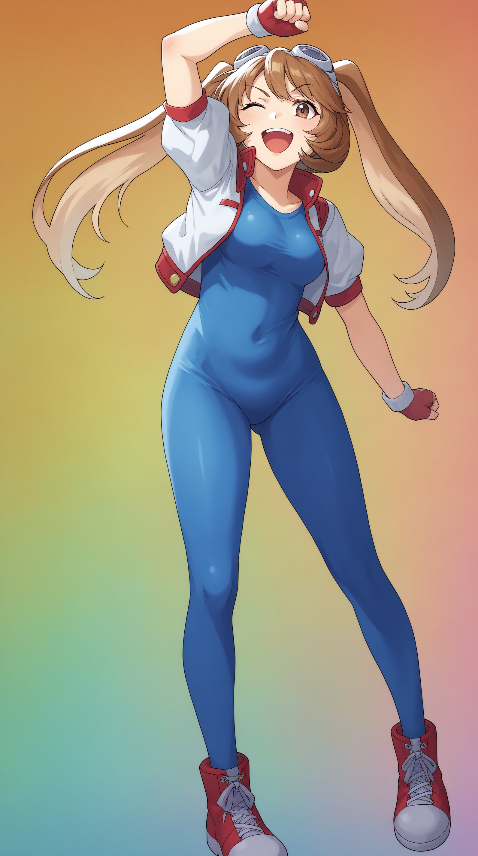 score_9, score_8_up, score_7_up,anime_source, source_anime, best background, detailed background, anime screencap, 4k, upscaled,  Arina Makihara, Main Outfit, solo, looking at viewer, smile, open mouth, full body, one eye closed, arm up, gradient background, ;d, clenched hand, clenched hands, orange background  <lora:JN_Arina_Makihara_Pony:0.8>
