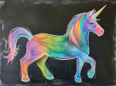 A colorful ChalkBoardDrawing of a rainbow Unicorn <lora:SDXL_ChalkBoardDrawing_LoRA_r8:1.0>