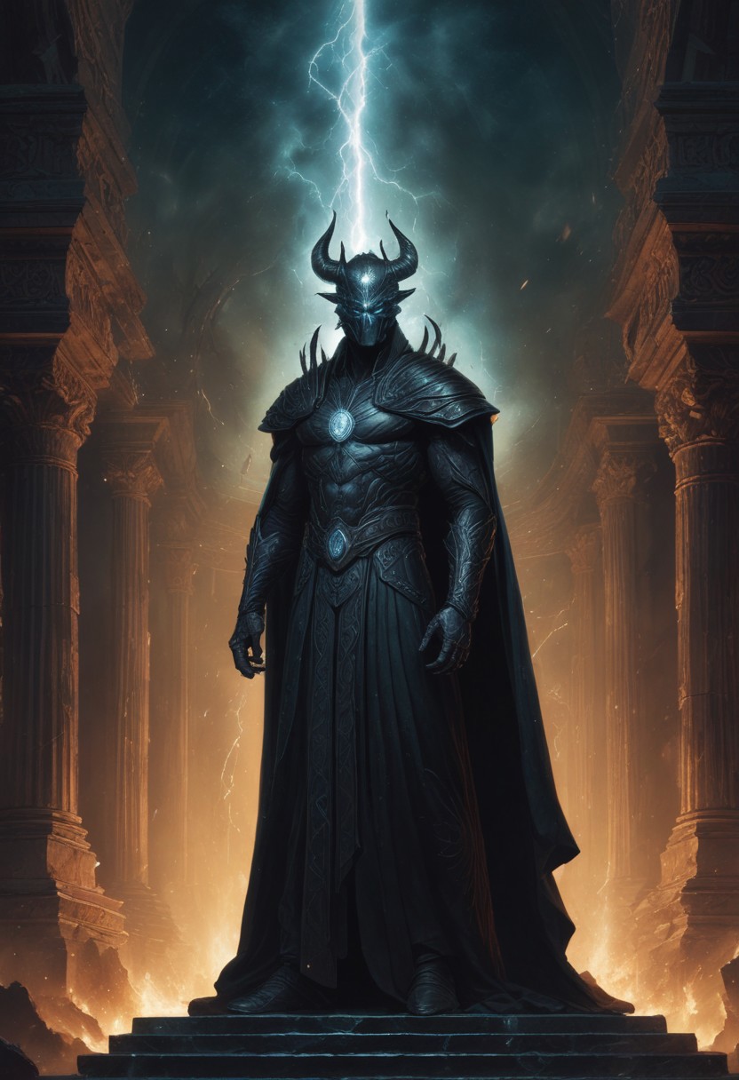 a towering figure emerges from the shadows at the convention, its godly presence commanding attention. the 35 year old deity stands atop a dais of black stone, its piercing blue eyes glowing like lanterns in the dark. the air is heavy with the scent of smoke and ozone as thunder rumbles outside, echoing the turmoil within. a tattered cloak billows behind it, embroidered with ancient runes that seem to writhe and twist like living serpents. the god's face is a mask of unyielding fury, its features chiseled from granite and adorned with horns that curve like scimitars. at its feet lies a altar of black marble, upon which rest three gleaming obsidian orbs that seem to pulse with an otherworldly energy. as the convention attendees watch in awed terror, the god's gaze falls upon them, as if sizing them up for some unknown purpose. the atmosphere is heavy with foreboding, the very fabric of reality seeming to warp and distort around this divine presence., <lora:sdxl_lightning_8step_lora.safetensors:0.6>