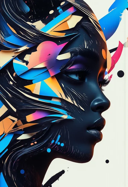 A MidJourney-inspired abstract portrait in the visionary style of Jenny Saville and Cecilia Paredes, featuring a striking female figure with surreal, otherworldly distortions. Her face is a blend of hyperrealism and dreamlike abstraction—one side melting into fluid neon hues, the other fragmented like shattered glass reflecting alternate dimensions. Ethereal textures weave through her skin, shifting between organic patterns and metallic glows, as if reality itself is unraveling. Her eyes hold an intense, almost hypnotic gaze, with iridescent colors flickering like galaxies. The background pulses with shifting gradients and liquid forms, evoking a sense of movement, identity flux, and futuristic mysticism. A fusion of Saville’s expressive realism, Paredes’ immersive patterns, and modern AI-aesthetic surrealism, capturing a haunting yet mesmerizing beauty. , R3alisticF