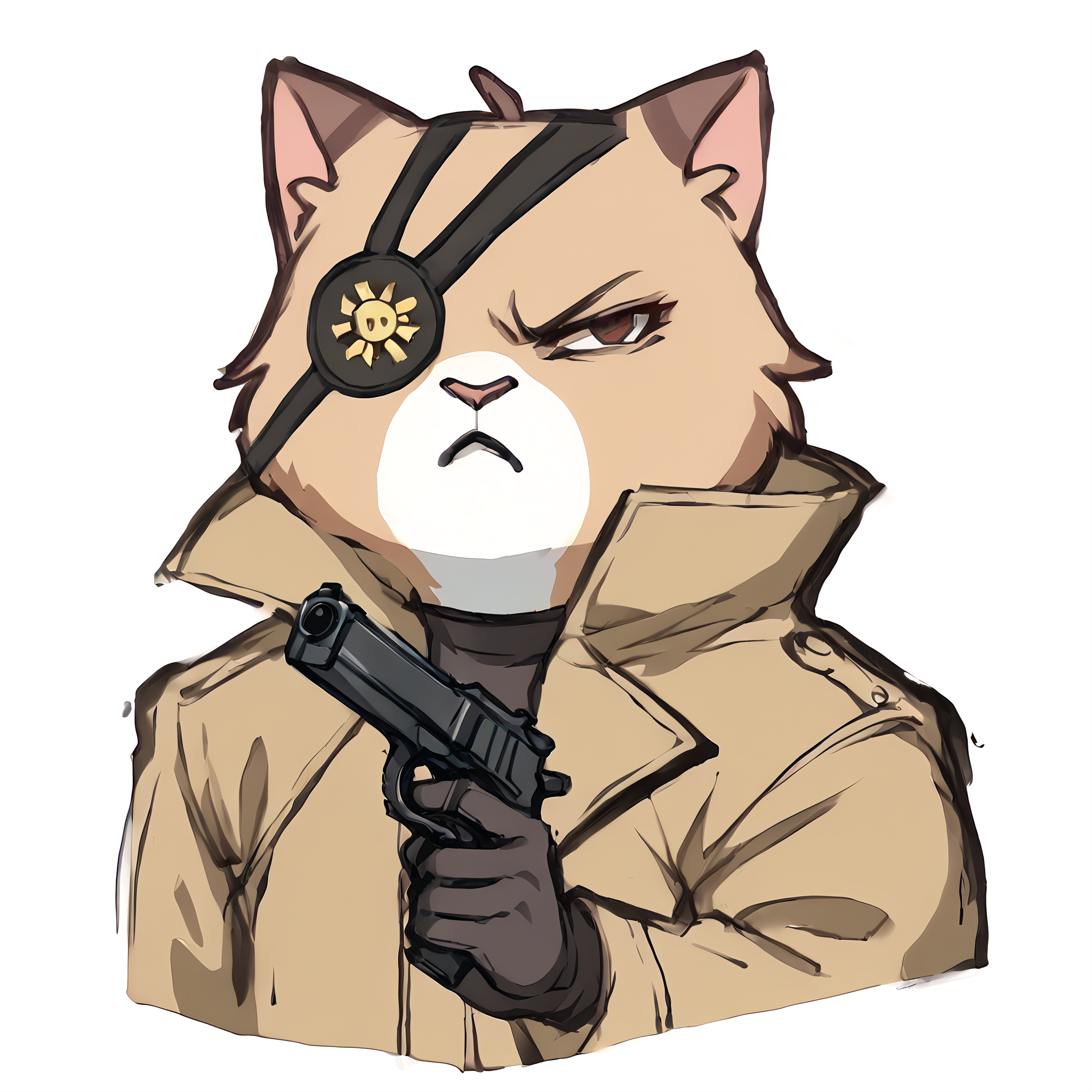 score_9, score_7_up BREAK (sketch:1.2),eyepatch, animal focus, no humans, nekoemoji, cat,trench coat,serious,upper body,military,spy,holding handgun <lora:Yoji:1> <lora:discord_nekonekonekone_ponyXL:1>