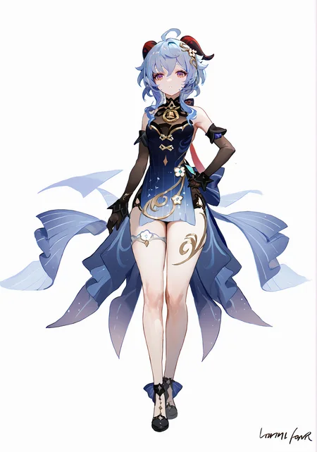 score_9, score_8_up, score_7_up, score_6_up, 8k,
8k, best quality, masterpiece, (ultra-detailed:1.1), (high detailed skin),
(full body), white background, standing, looking at viewer, (solo), hand on hip,
<lora:ganshenxianre-pony-Tanger-000003:0.8>,ganyu \(genshin impact\),Ganyu's new year's clothes,1girl, gloves, horns, ahoge, purple eyes, blue hair, black gloves, elbow gloves
(beautiful_face), ((intricate_detail)), clear face,
((finely_detailed)), fine_fabric_emphasis,
((glossy)), full_shot, <lora:agm-artist-richy-v1_pdxl:0.7>,