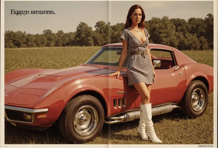 A detailed high resolution cinematic photograph. kpsX, aidmafluxpro1.1, aidmarealisticskin, hairy armpits, AllTheWayAACups,40yo, a forty years old Finnish woman,  Her face is asymmetrical. She has small breasts, She has an asymmetrical facial structure,   full-frame photograph of a car from the 70s (red corvette 1972) with an old feel, featuring a woman in a hippie dress with deep cleavage leaning next to it, white Gogo Knee High Boot, styled as a vintage advertisement,  Left top corner with the text "It's a state of mind."<lora:age_v1.safetensors:0.25:0.25> <lora:aidmaFLUXPro1.1-FLUX-v0.3.safetensors:0.05:0.05> <lora:aidmaRealisticSkin-FLUX-v0.1.safetensors:0.05:0.05> <lora:AllTheWayAACups_rank16_bf16.safetensors:0.25:0.25> <lora:'Improved Amateur Realism' - v10 - [STYLE] [LORA] [FLUX] - spectrum_0001 by 'AI_Characters'.safetensors:0.15:0.15> <lora:sugarmodels[nsfw].safetensors:0.05:0.05>