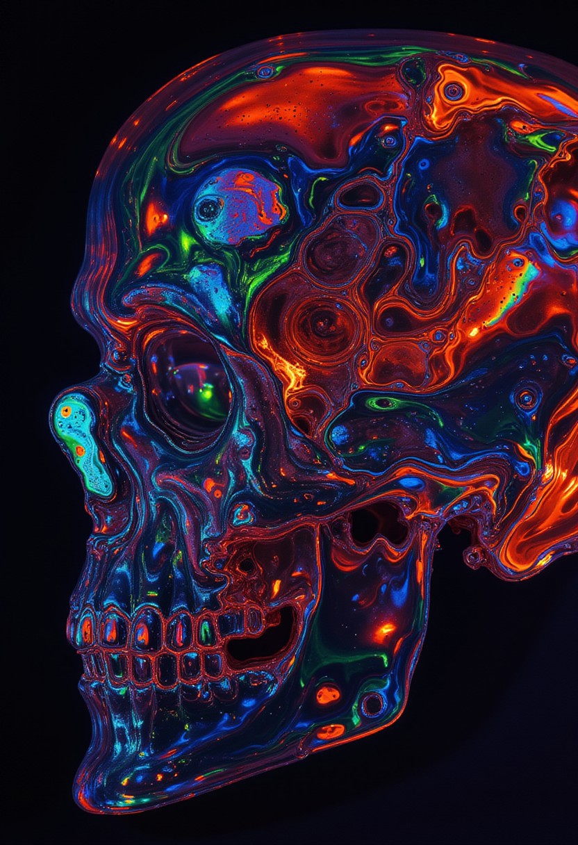 DB4RZ style painting, 　Nightmare, horror show, light and shadow game, crystal clear, crystal skull, transparent creature, glowing neural network, biofiber, intricate, rainbow colors, tsneroud pritgnuc5Ka ezues swerea chsneikzue, rmzhoioyocp Da mPTsneotr gdnisiachmip, ema1l 7HMoilltm a2emt, umodoy psEi sNram' aoeblsNr stsnaumh twhyXi uPe 5Xtoap hSeT, Rznbyod istd8En Afhaed kanstds iaZRcehn loodre7 exa nda6Q n.tsmeemUDle dof axIt oraitlntx0Tdia maarn_tizem7n arCk oe1rrinaet_m, ednr eaeytcdadgb&h dor bedl6n hptphacnmoFTroroi lockarW <lora:anime_retro:3.14> <lora:i_see_red_by_redtvpe:3.14> <lora:black_fantasy:3.14> <lora:Death__Decay:3.14>bioluminescent close-up portrait<lora:flux1-D\flux.1_lora_flyway_Epic-detail_v2.safetensors:0.85:1.0> <lora:flux1-D\flux-fluidart-lora-v1:1.0>