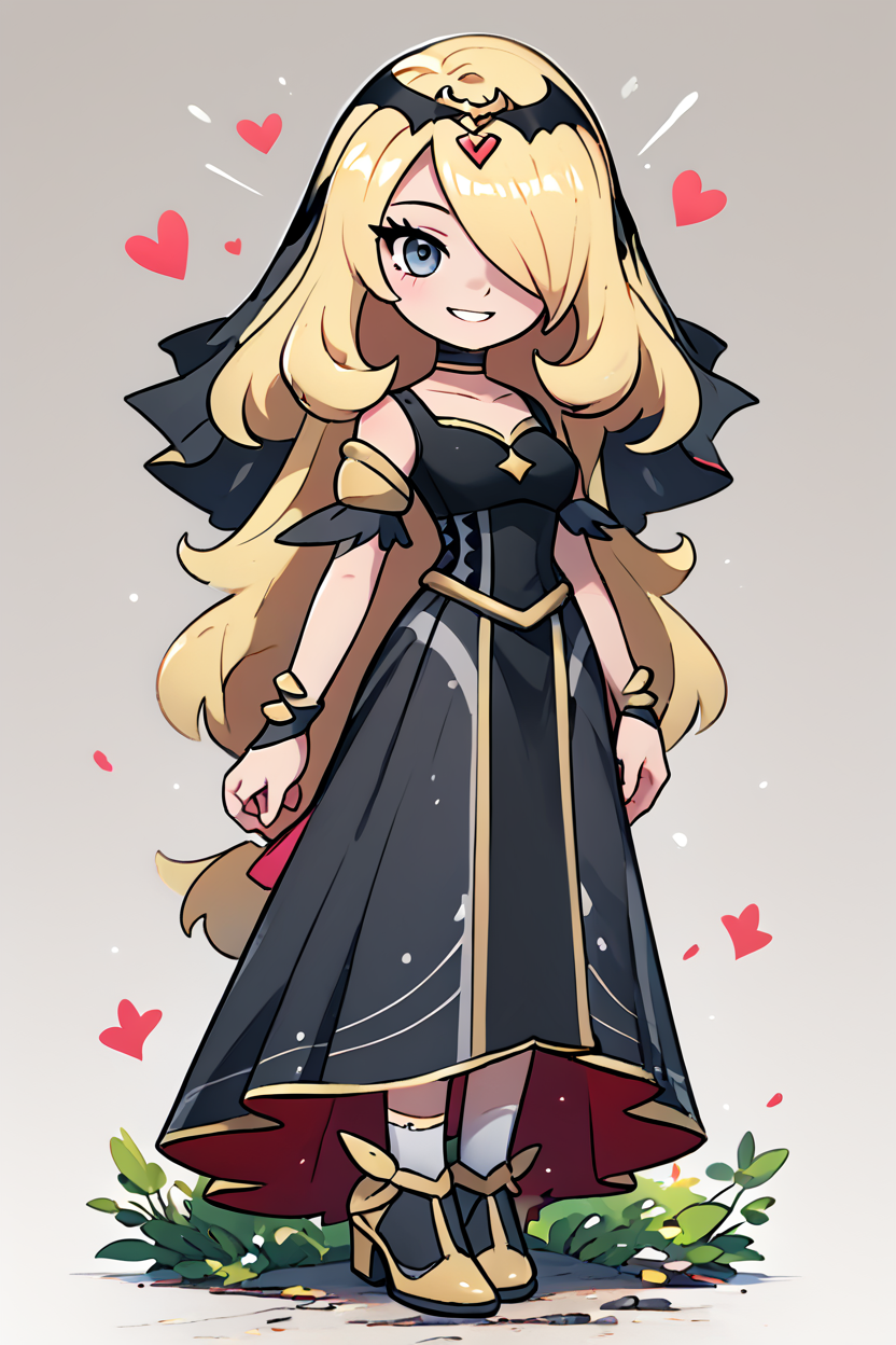 score_9, score_8_up, score_8, medium breasts, (curvy), cute, eyelashes,       BREAK, , ,,,  zzCynthiaRenegade, grey eyes, long hair, blonde hair, hair over one eye, hair ornament, official alternate costume,  black dress, black choker, veil, tiara, collarbone,  <lora:CynthiaRenegade_Pokemon_PDXL:1.0>,   ,,, , BREAK, socks, big shoes, ,,, smile, looking at viewer, cowboy shot, ,,, embedding:zPDXL, Expressiveh, ,,, <lora:CuteToonPDXL:1.0>, <lora:SDXLFaeTastic2400:0.5>, <lora:Expressive_H-000001:0.4>,